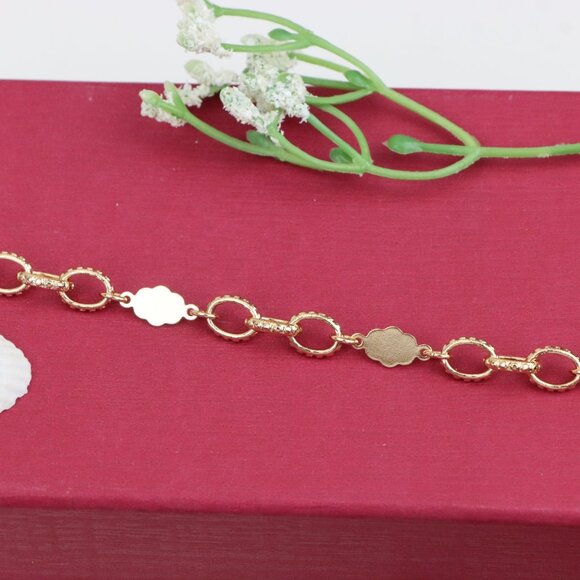 "Rose Gold Bracelet with Polished Floral and Textured Ring Links, XPBL0991 - Picture 11 of 12